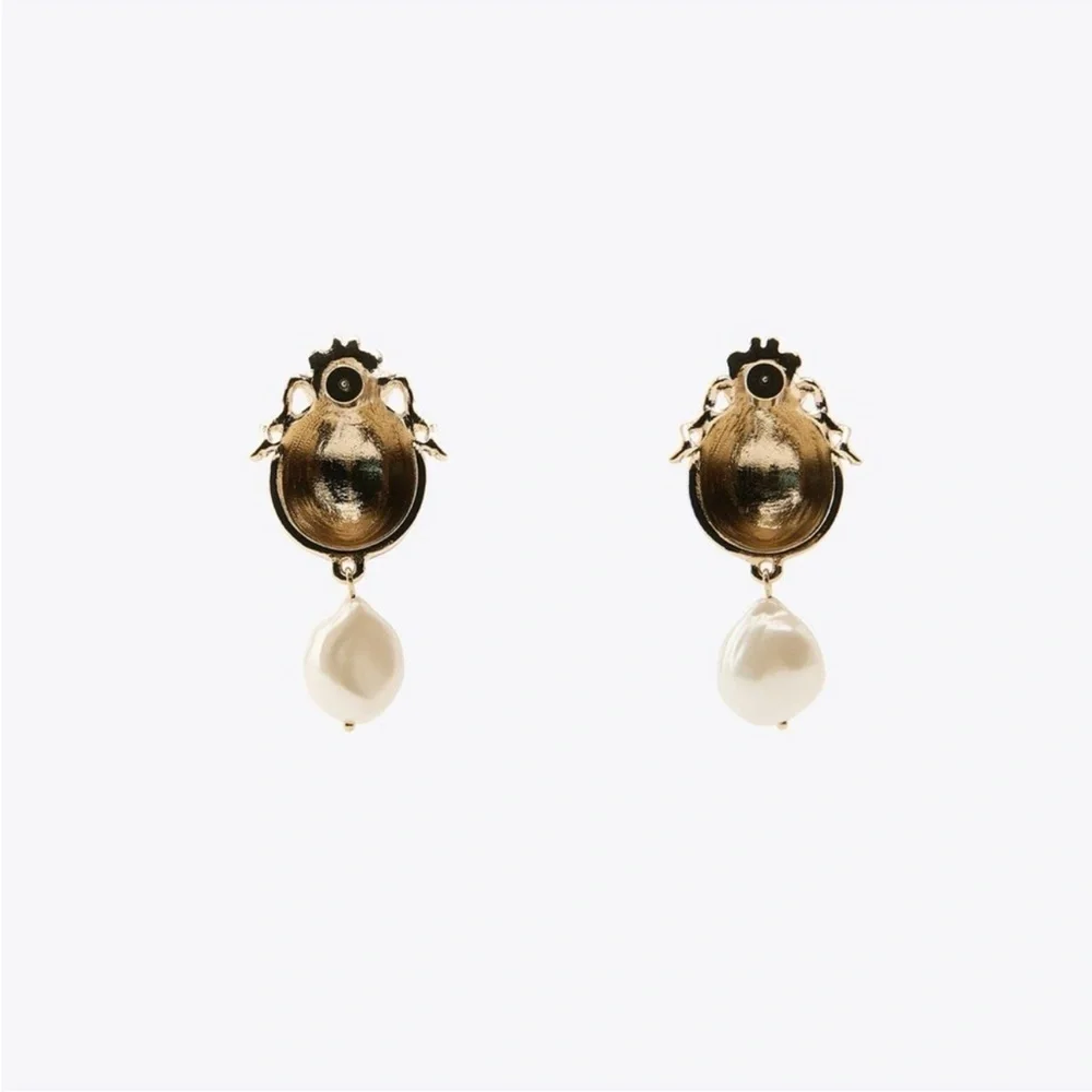 Zara Ladybug Pearl Drop Earrings